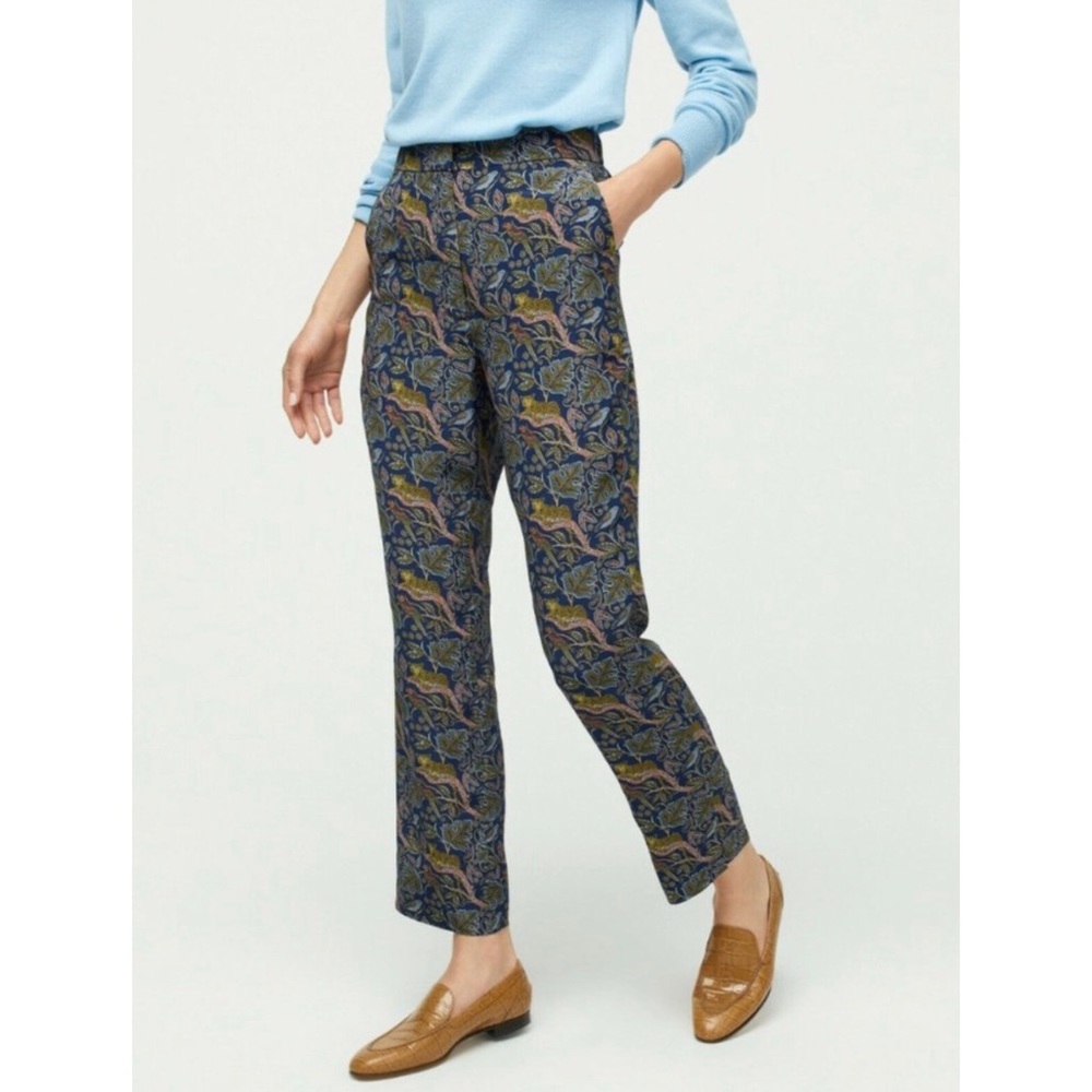 J. Crew Full Length Easy 100% Silk Pant in Botanical Cheetah Print AB647 size 12